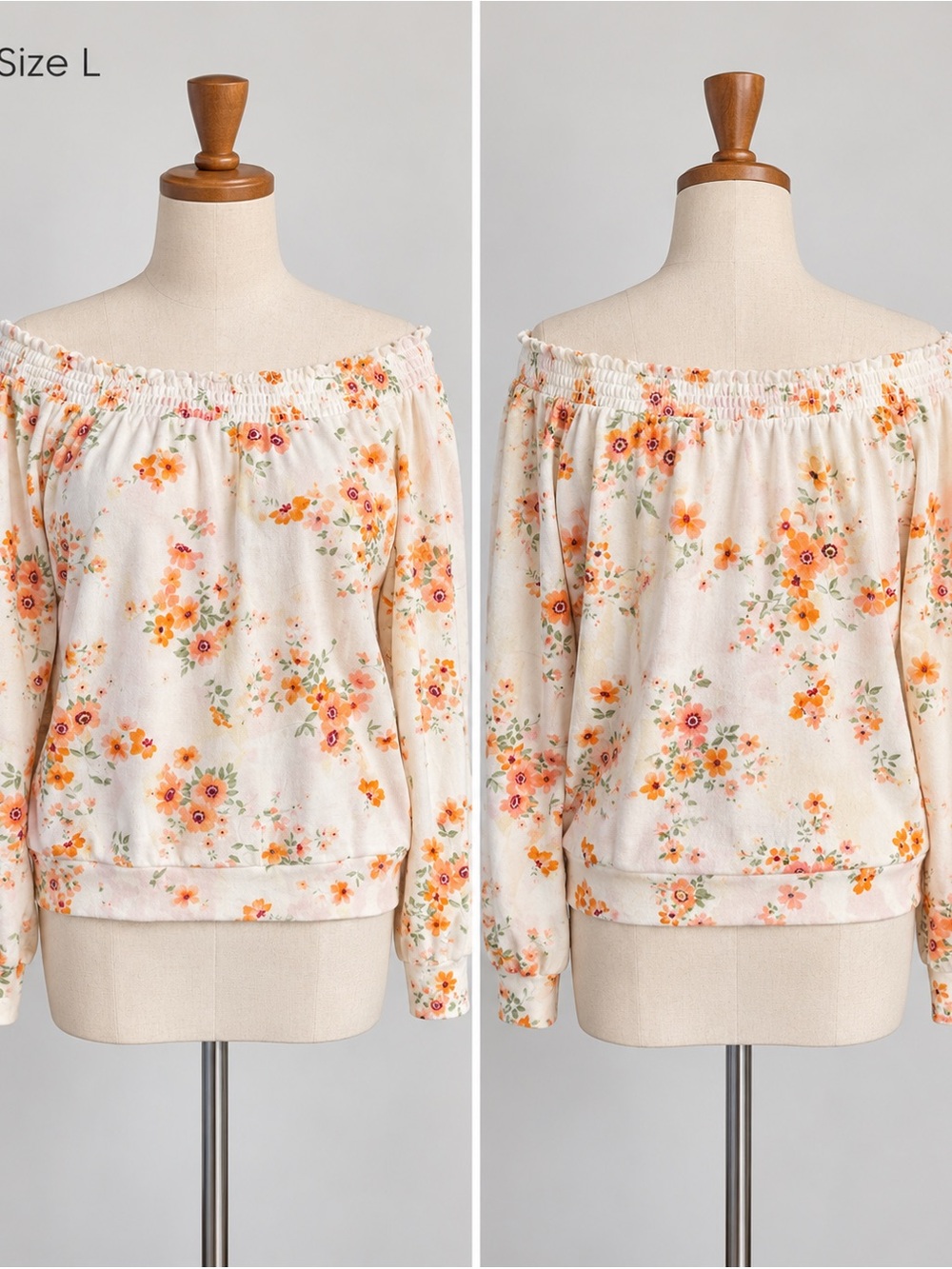 2Hip Off-Shoulder Floral Sweater in White and Orange